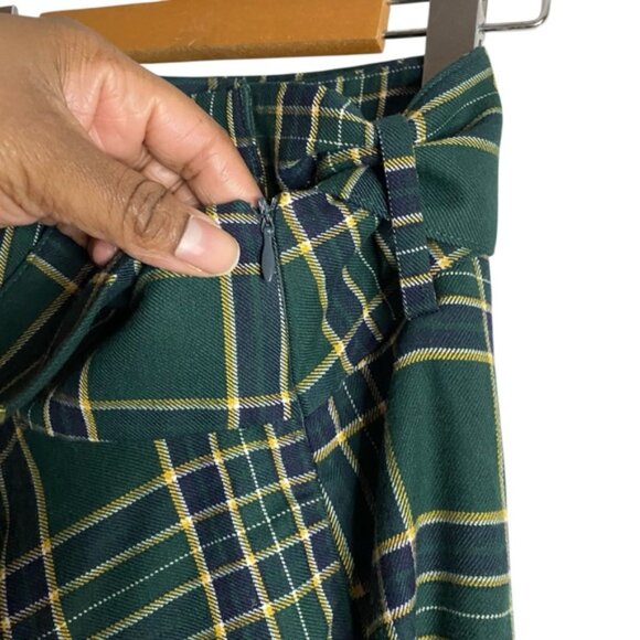 Zara Woman Green Plaid A-Line Belted Skirt - Picture 6 of 8